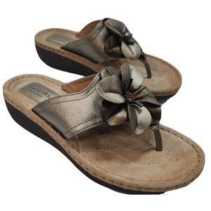 Clarks Artisan Sandal Shoe Thong 1.75" Heel Taupe Bronze Leather Women's 7.5
